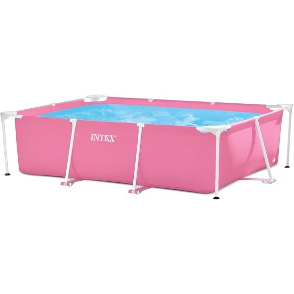 Intex 28266EH 7 Foot x 4 Foot x 24 Inch Rectangular Metal Frame Above Ground Outdoor Backyard Swimming Pool, 439 Gallons of Water, Pink